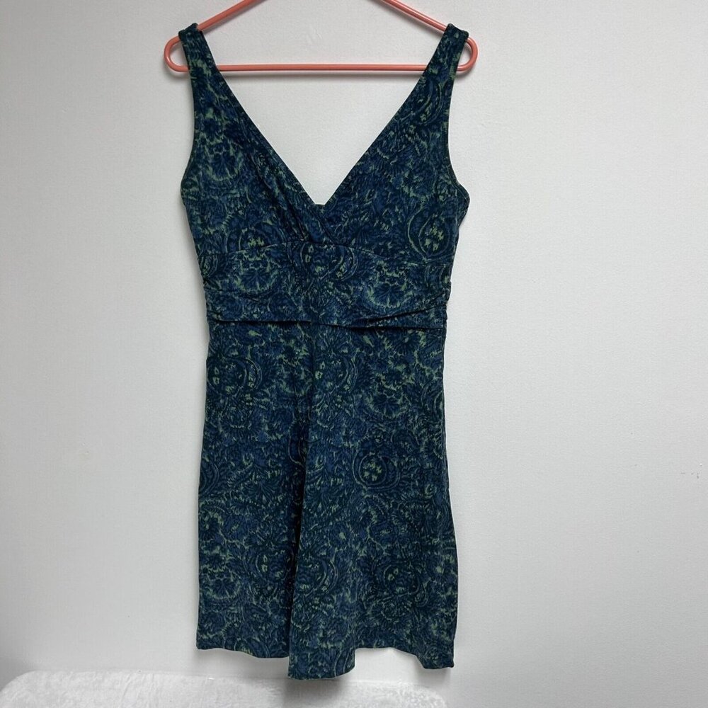 Patagonia Women's Large Blue Green Paisley V-Neck Sleeveless A-Line Dress